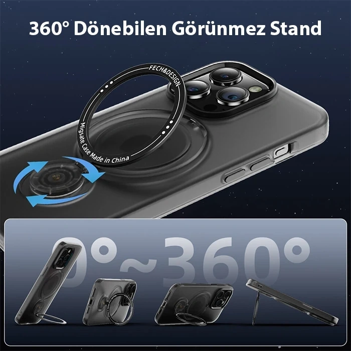 Ally İphone 14 Pro İçin Magsafe Uyumlu Standlı Manyetik Silikon Kılıf