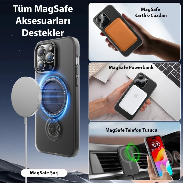 Ally İphone 14 Pro İçin Magsafe Uyumlu Standlı Manyetik Silikon Kılıf