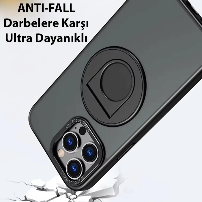 Ally İphone 14 Pro İçin Magsafe Uyumlu Yüzük Standlı Manyetik Silikon Kılıf
