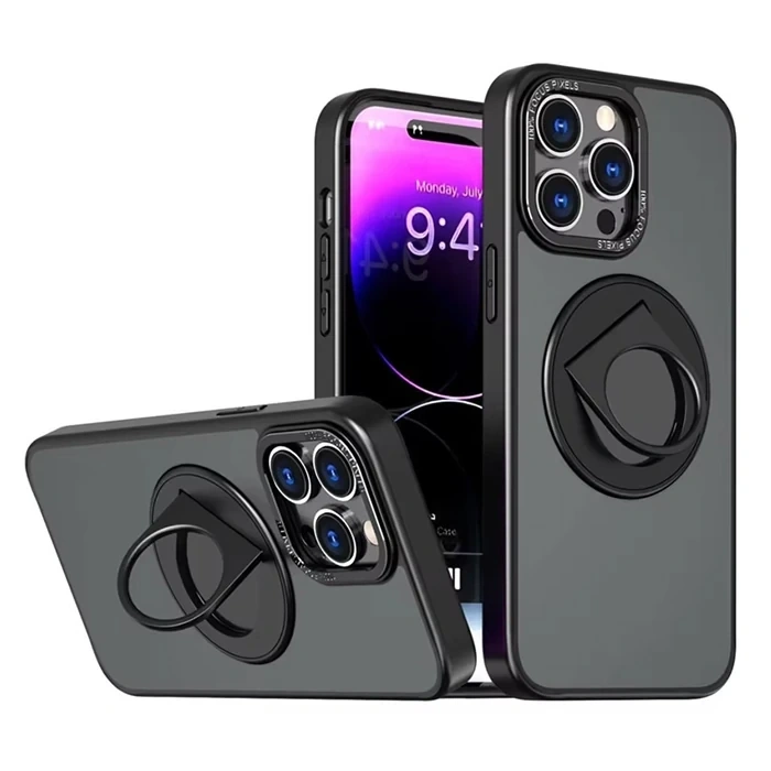 Ally İphone 14 Pro Max İçin Magsafe Uyumlu Yüzük Standlı Manyetik Silikon Kılıf