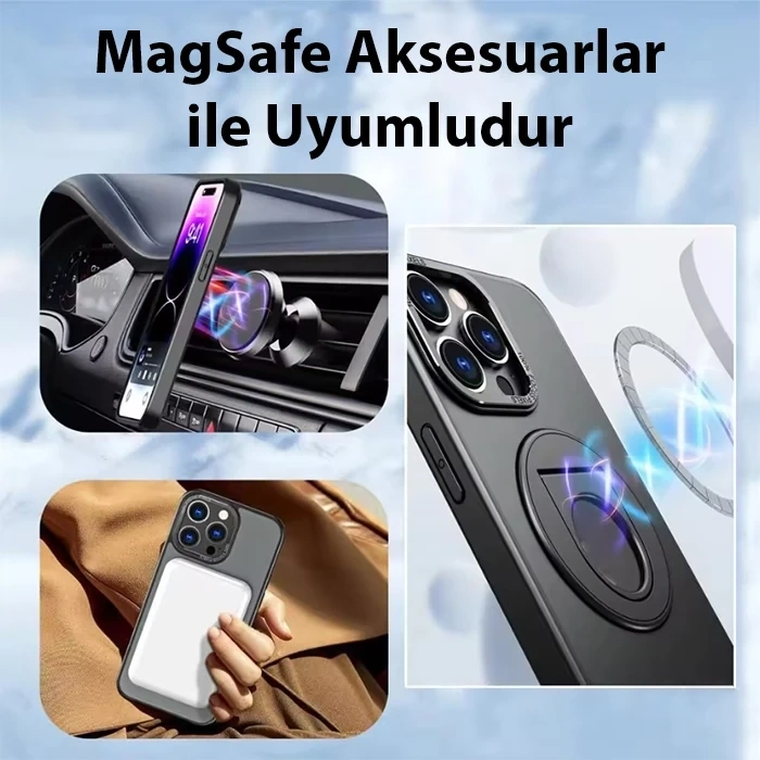 Ally İphone 14 Pro Max İçin Magsafe Uyumlu Yüzük Standlı Manyetik Silikon Kılıf