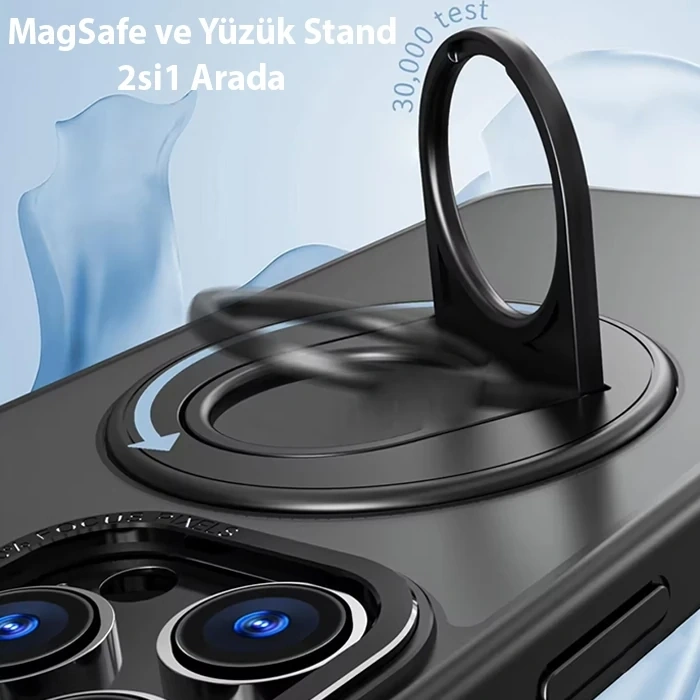 Ally İphone 14 Pro Max İçin Magsafe Uyumlu Yüzük Standlı Manyetik Silikon Kılıf
