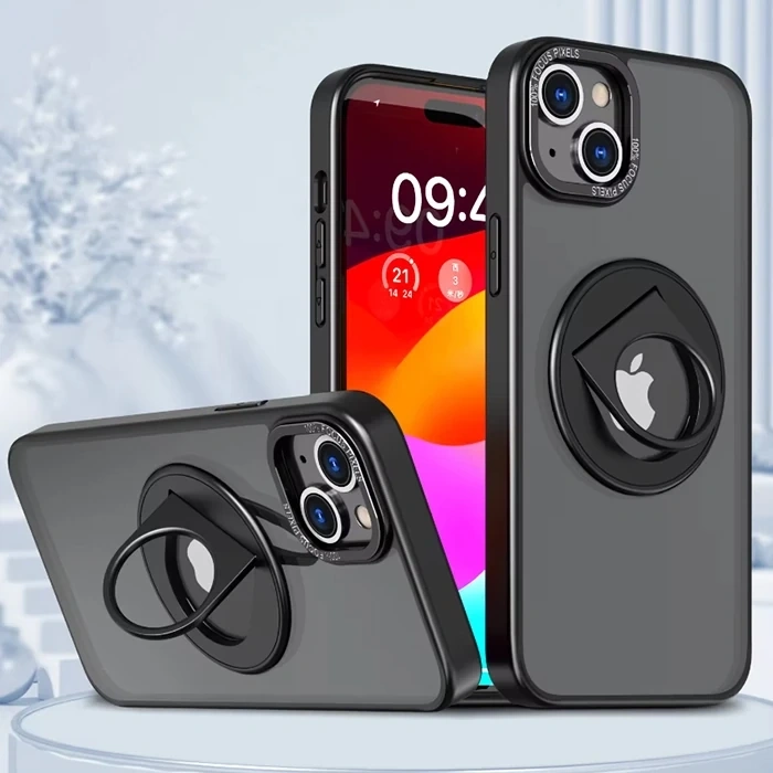 Ally İphone 15 Plus İçin Magsafe Uyumlu Yüzük Standlı Manyetik Silikon Kılıf