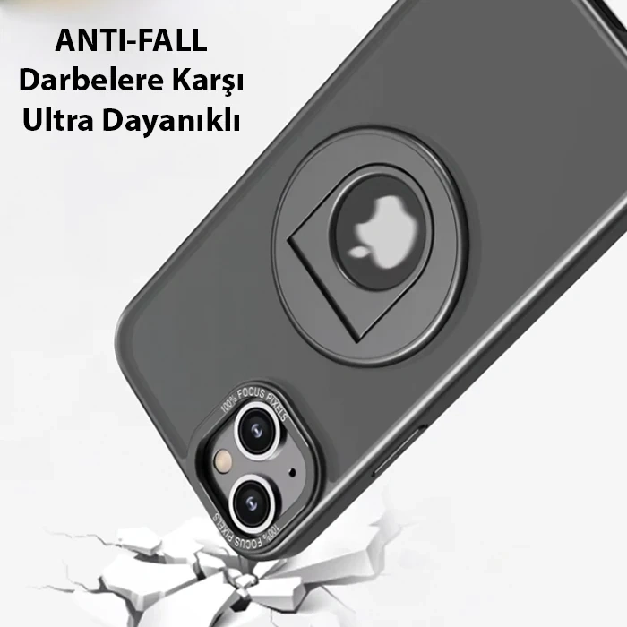Ally İphone 15 Plus İçin Magsafe Uyumlu Yüzük Standlı Manyetik Silikon Kılıf