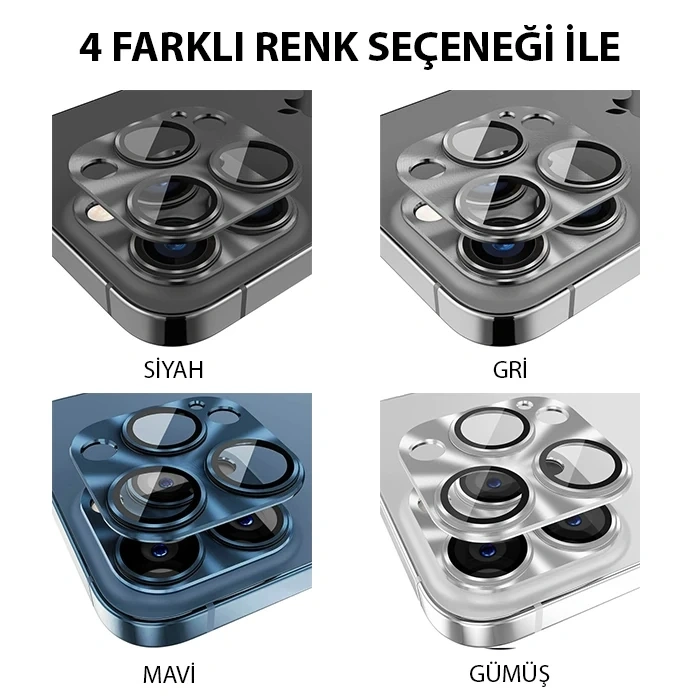 Ally İphone 15 Pro-15 Pro Max Metal Tempered Kamera Lens Koruyucu