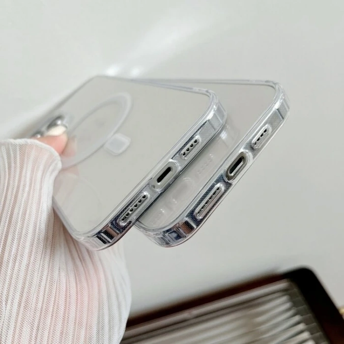 Ally İphone 15 Pro Max Magsafe Uyumlu Manyetik Şeffaf Silikon Kılıf-(5775)