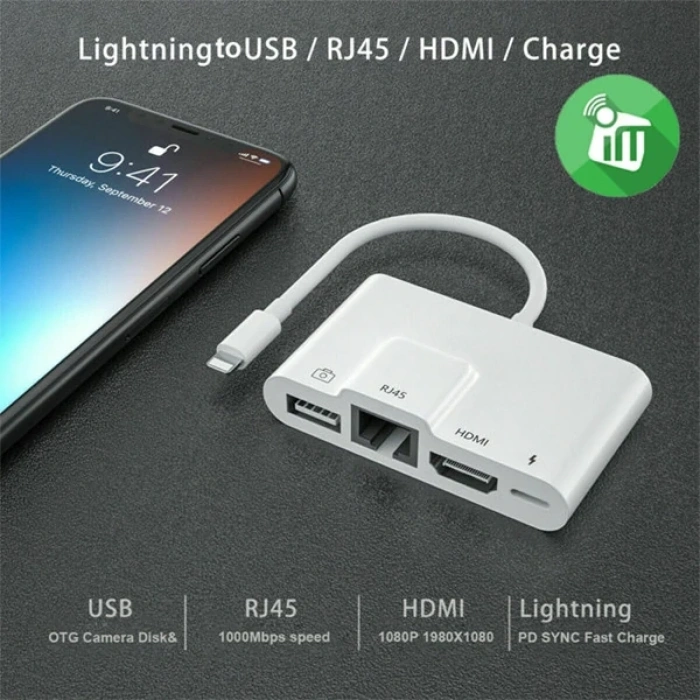 Ally İphone 3in1 Lightning Hdmı Rj45 Otg Digital Av Adaptör Hub-(5775)