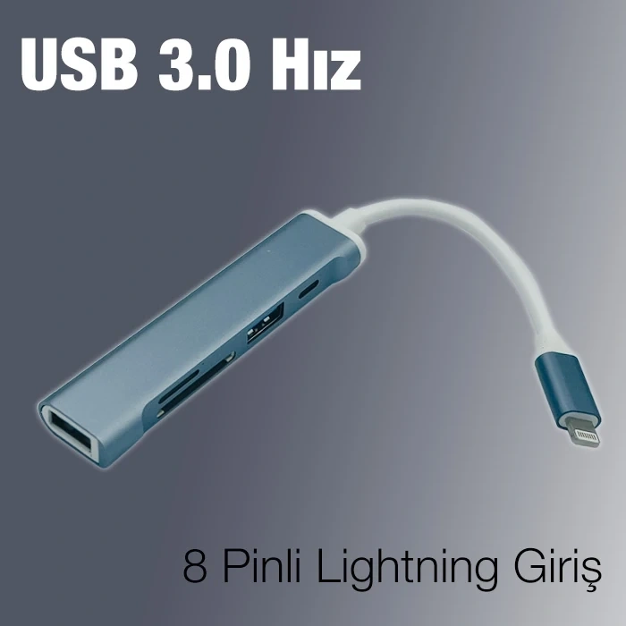 Ally S-503 5in1 Lightning To Usb + Sd Kart Hub Adaptör Çevirici Dönüştürücü