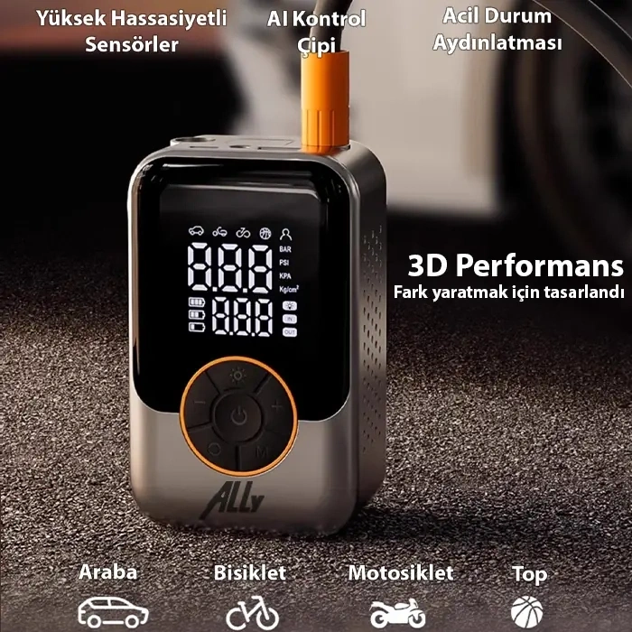 Ally St-221d Pro Akıllı Hava Kompresörü Araç Kablosuz Hava Pompası-(5775)