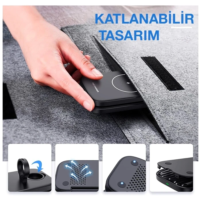 Ally W66 15w 3 İn1 Android + İphone Taşınabilir Mini Kablosuz Hızlı Şarj Standı
