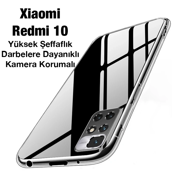 Ally Xiaomi Redmi 10 Kılıf Kamera Korumalı Ultra İnce Şeffaf Silikon Kılıf