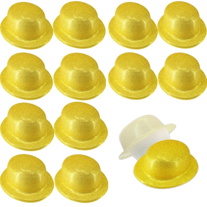 Altın Renk Simli Melon Yuvarlak Parti Şapkası 12 Adet