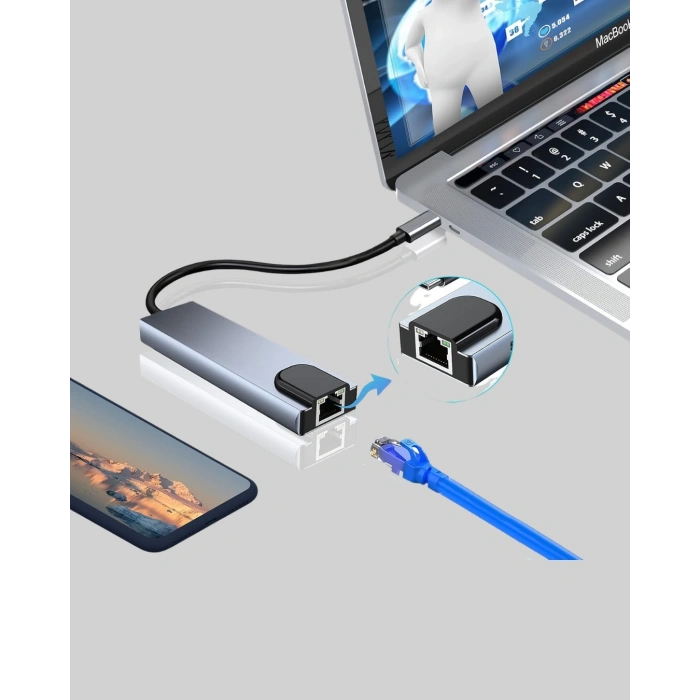 Alüminyum Kasalı Macbook Usb-c Hub – 4k Hdmı, Usb 3.0, Sd/tf Kart Girişi, Pd Şarj Desteği
