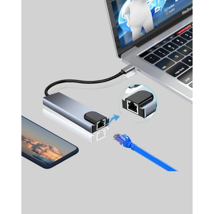 Alüminyum Kasalı Macbook Usb-c Hub – 4k Hdmı Usb 3.0 Sd/tf Kart Girişi Pd Şarj Desteği