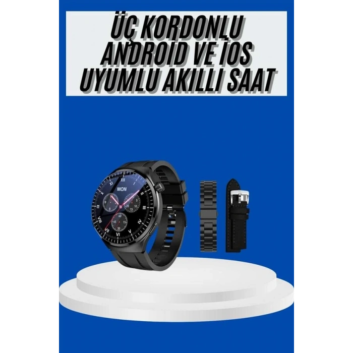 Amoled Ekran Akıllı Saat Üç Kordonlu İos Android Uyumlu