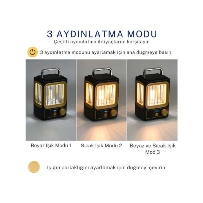 Ampul Solar Şarj Edilebilir 12 Led 1 Rustikli Led Kamp Lambası