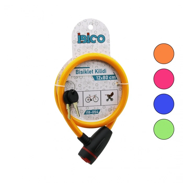 ANAHTARLI AÇ-KAPA KİLİT KAPAKLI PLASTİK KAFA BİSİKLET KİLİT ÇELİK TEL RENKLİ KILIF 12MMX80CM (4887)