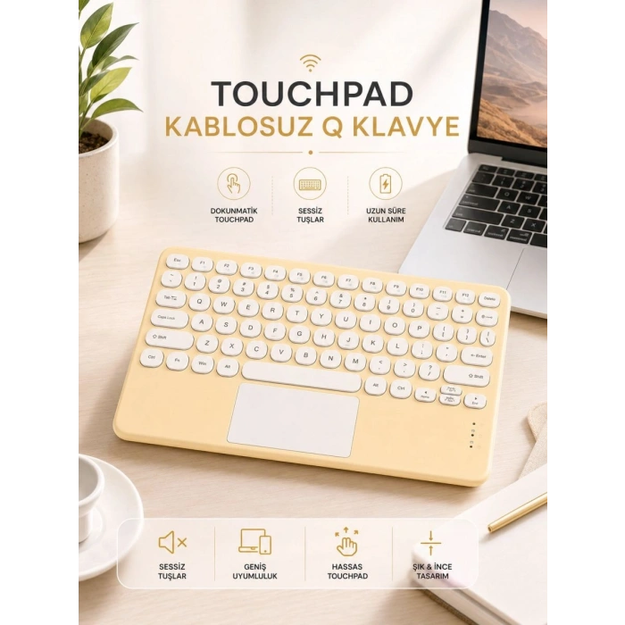 Android Ve İos Uyumlu Bluetooth Klavye Touchpad Slim Kablosuz Wifi Q Klavye