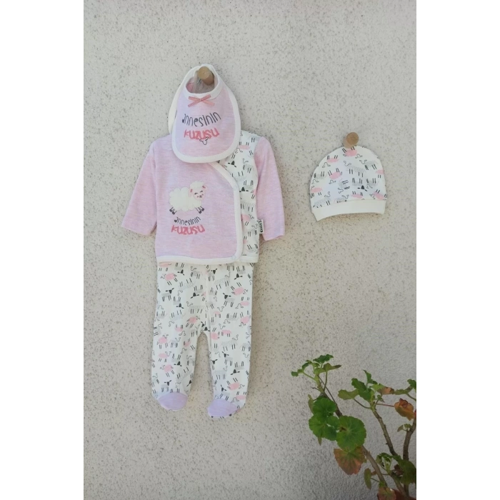 Annesinin Kuzusu Şapkalı Eldivenli 5li Kız Zıbın Seti 0-3 Ay