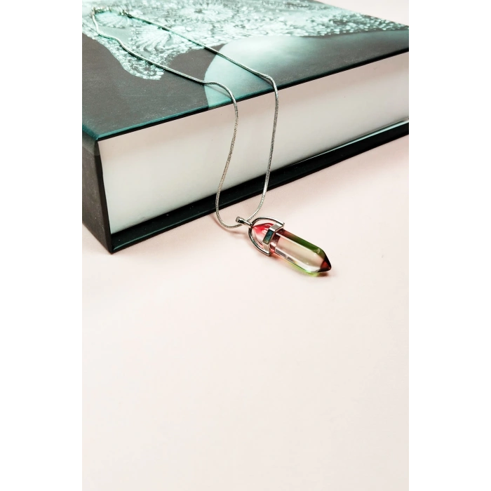 Anyolit 2 Doğal Taşı Zincirli El Yapımı Tasarımlı Kolye Uç: 3,5 cm Zincir: 20 cm Kutulu