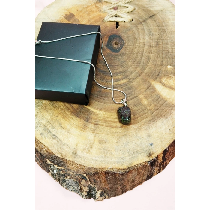 Anyolit Doğal Taşı Zincirli El Yapımı Kolye Uç: 2 cm Zincir: 20 cm Kutulu