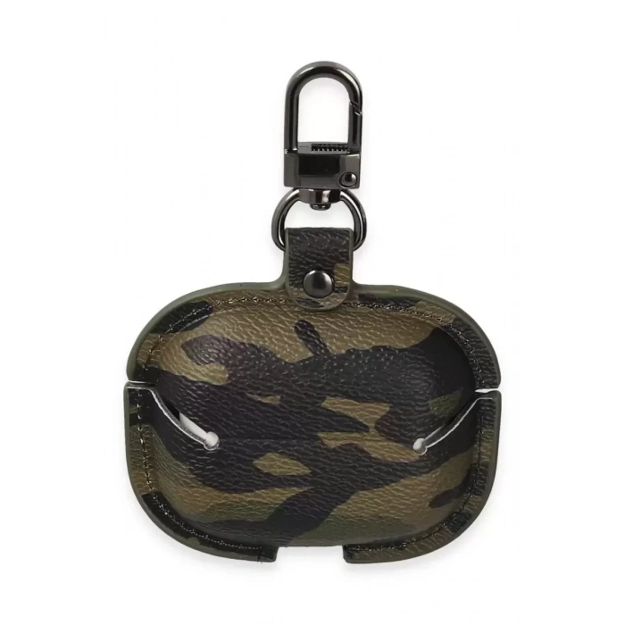 Apple Airpods 3 (3.nesil) Çanta Kamuflaj Deri Kılıf - Haki Yeşil