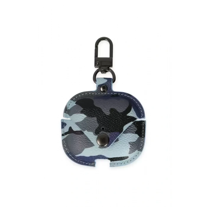 Apple Airpods 3 (3.nesil) Çanta Kamuflaj Deri Kılıf - Mavi