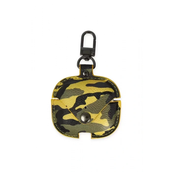 Apple Airpods 3 (3.nesil) Çanta Kamuflaj Deri Kılıf - Sarı