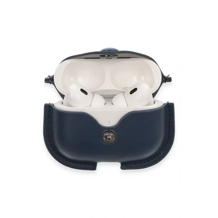 Apple Airpods Pro 2 (2.nesil) Çanta Deri Kılıf - Lacivert