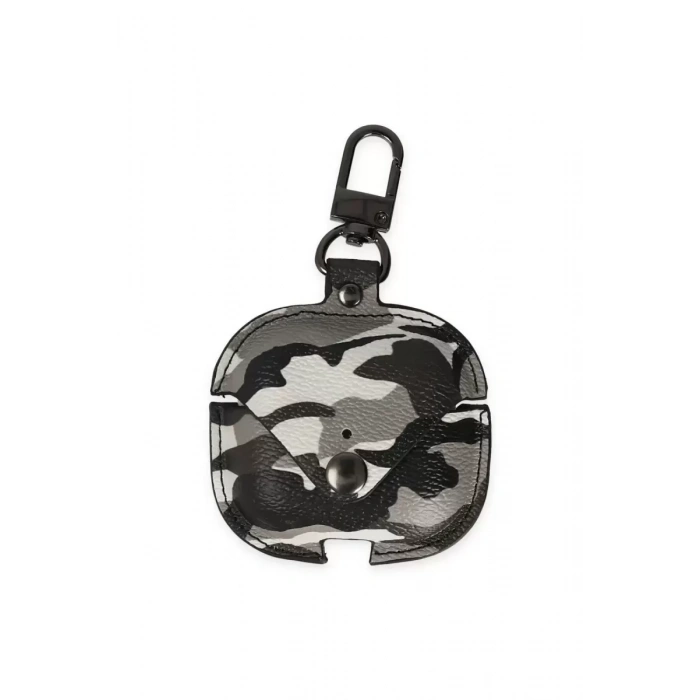 Apple Airpods Pro 2 (2.nesil) Çanta Kamuflaj Deri Kılıf - Gri