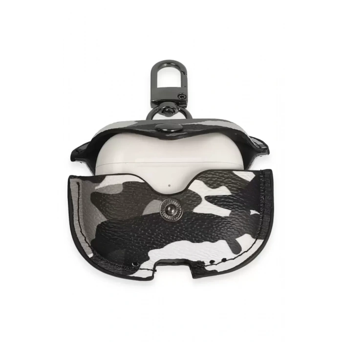 Apple Airpods Pro 2 (2.nesil) Çanta Kamuflaj Deri Kılıf - Gri