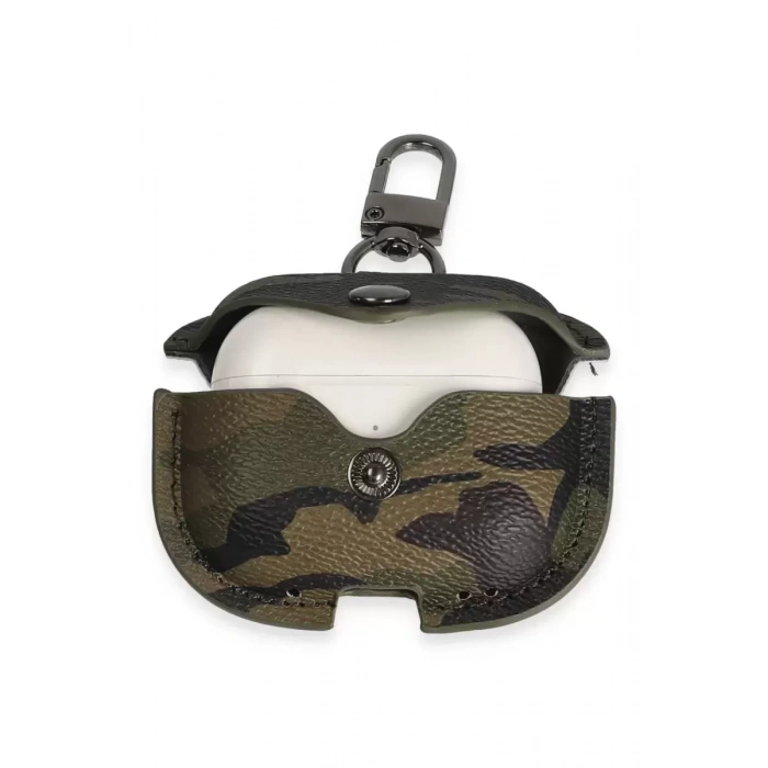 Apple Airpods Pro 2 (2.nesil) Çanta Kamuflaj Deri Kılıf - Haki Yeşil