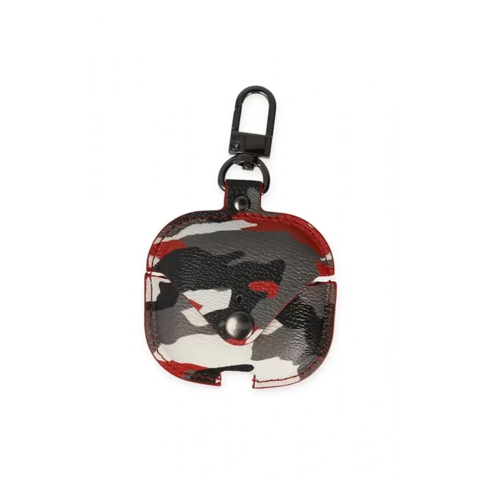 Apple Airpods Pro 2 (2.nesil) Çanta Kamuflaj Deri Kılıf - Kırmızı