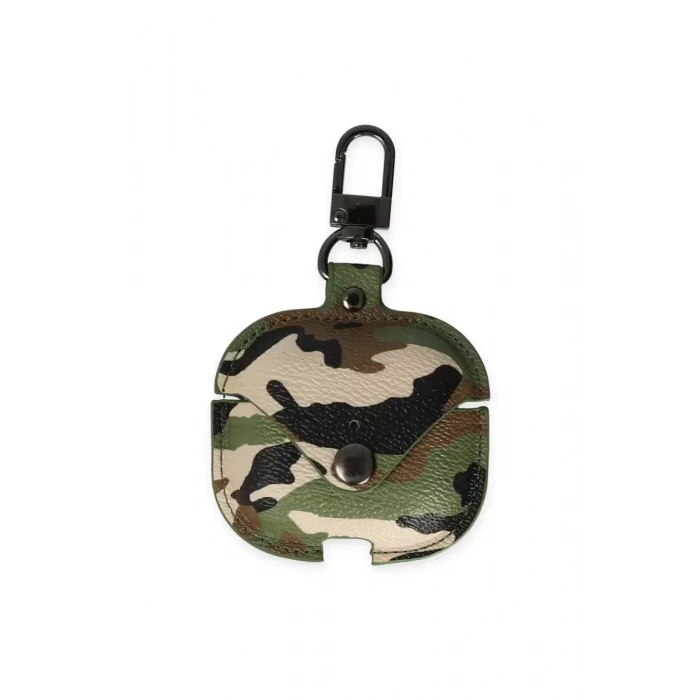 Apple Airpods Pro 2 (2.nesil) Çanta Kamuflaj Deri Kılıf - Yeşil