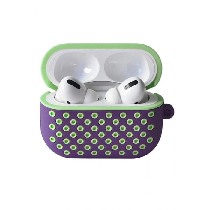 Apple Airpods Pro 2 (2.nesil) Spor Delikli Kılıf - Lila-Yeşil