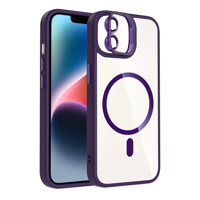 Apple iPhone 11 Remim Lensli Magsafe Standlı Kapak - Derin Mor