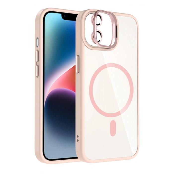 Apple iPhone 11 Remim Lensli Magsafe Standlı Kapak - Pembe