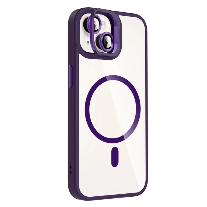 Apple iPhone 13 Remim Lensli Magsafe Standlı Kapak - Derin Mor