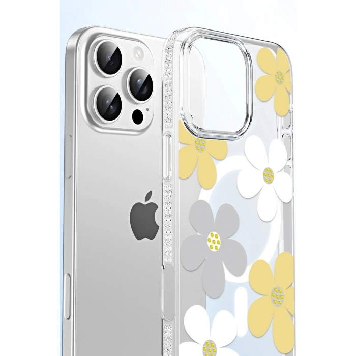 Apple iPhone 14 Floral Magsafe Kapak - Sarı