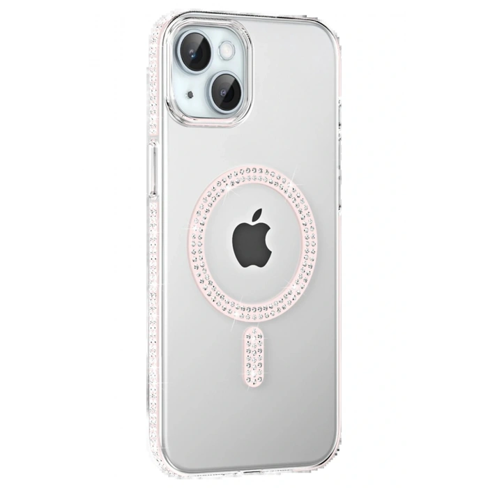 Apple iPhone 14 Move Taşlı Magsafe Kapak - Gümüş