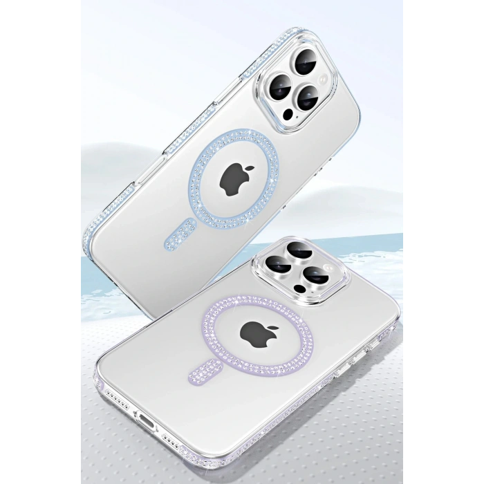 Apple iPhone 14 Move Taşlı Magsafe Kapak - Natural Grey