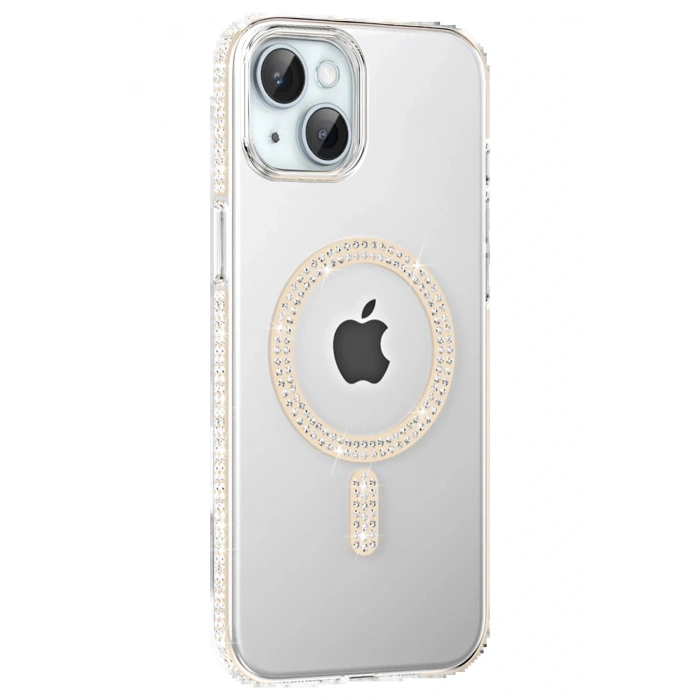 Apple iPhone 14 Move Taşlı Magsafe Kapak - Pembe