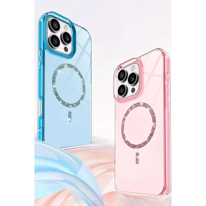 Apple iPhone 14 Pro Max Live Diamond Magsafe Kapak - Pembe