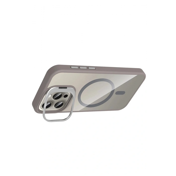 Apple iPhone 14 Pro Max Remim Lensli Magsafe Standlı Kapak - Titan Gri