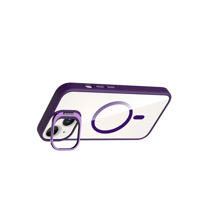 Apple iPhone 14 Remim Lensli Magsafe Standlı Kapak - Derin Mor