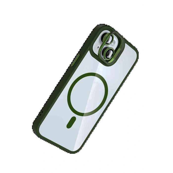 Apple iPhone 14 Remim Lensli Magsafe Standlı Kapak - Koyu Yeşil