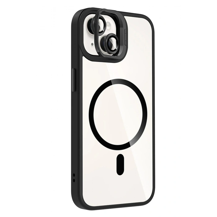 Apple iPhone 14 Remim Lensli Magsafe Standlı Kapak - Siyah
