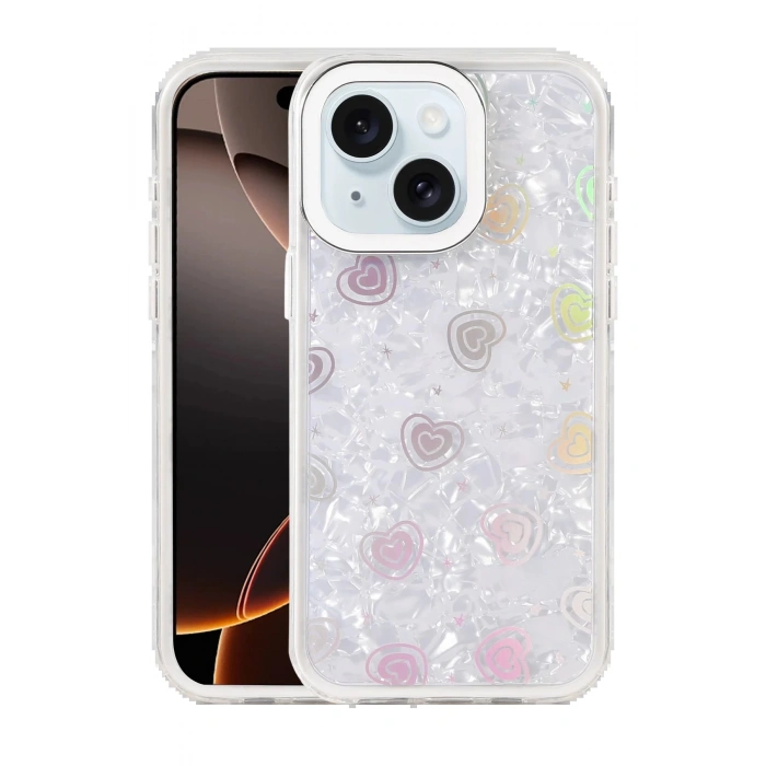 Apple iPhone 15 Lumi Desenli Kapak - Beyaz