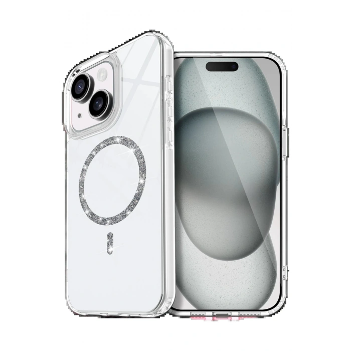 Apple iPhone 15 Plus Live Diamond Magsafe Kapak - Şeffaf
