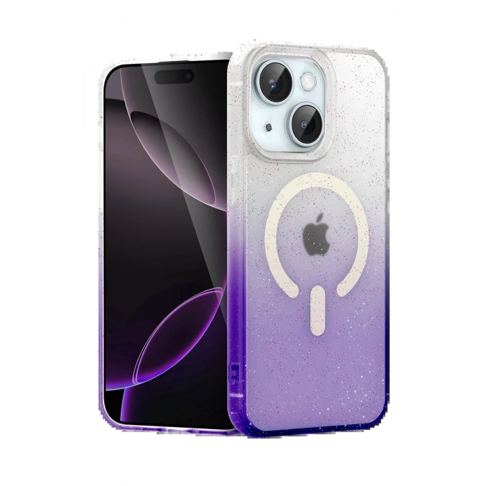 Apple iPhone 15 Plus Pummel Shiny Magsafe Kapak - Mor